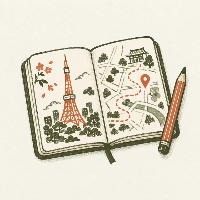 低彩度手繪東京旅行手帖